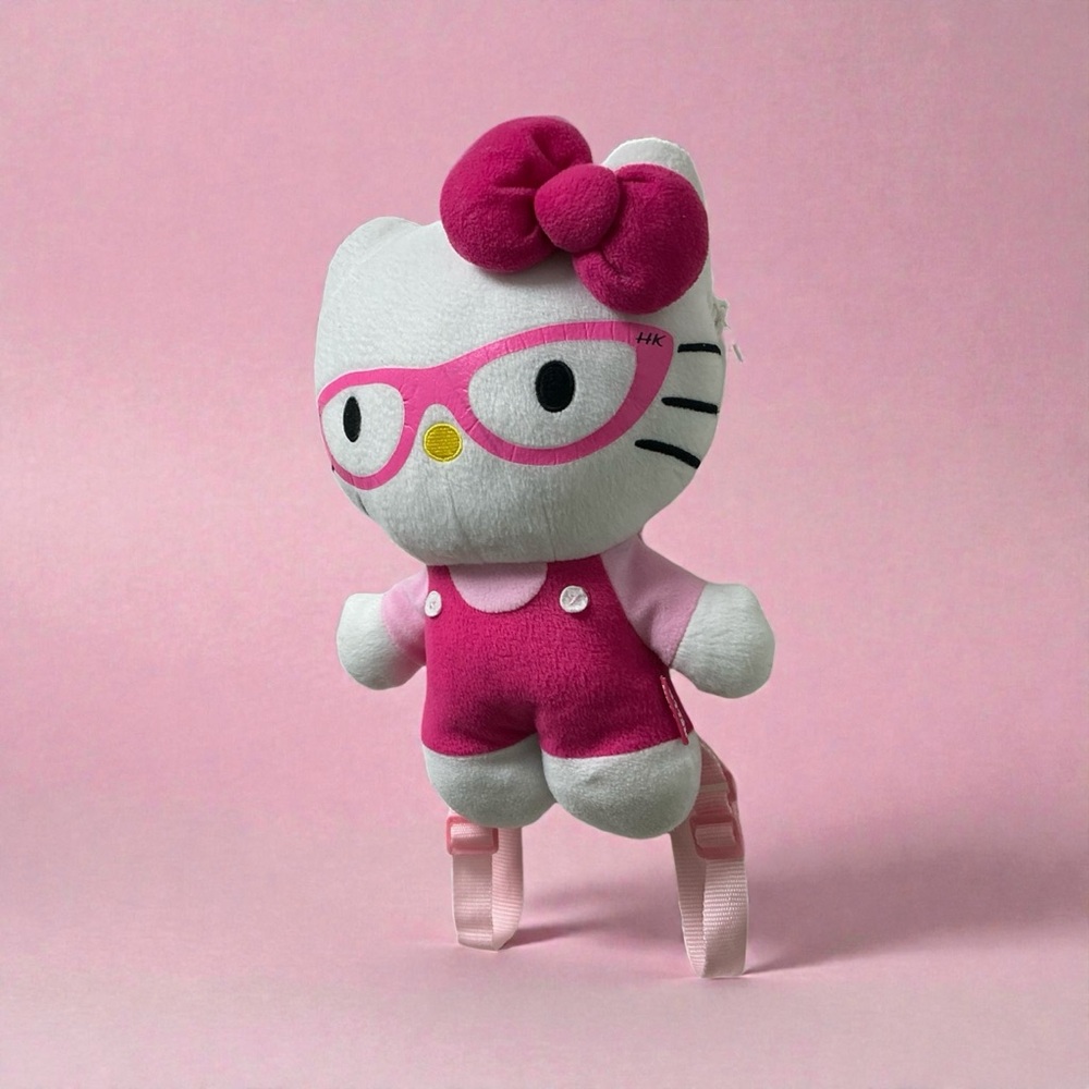 Adorable Hello Kitty Plush Backpack with Pink Bow and Glasses - Picture 10 of 10